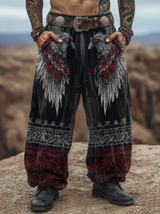 Men's Viking Raven Totem Bohemian style Nordic Retro Pants