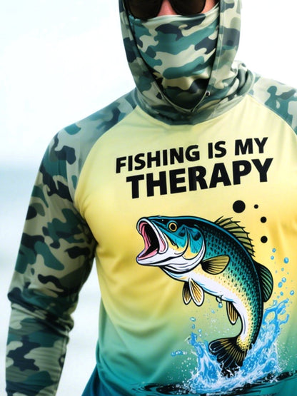 Men's Outdoor Sun Protection Breathable Cool Mask Hooded Sun Protection Long-Sleeved Top