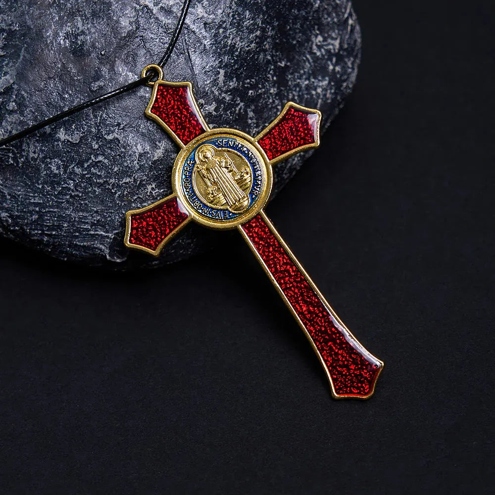 Classic Style RedBlue Crafted Crucifix Big Size Pendant Necklace