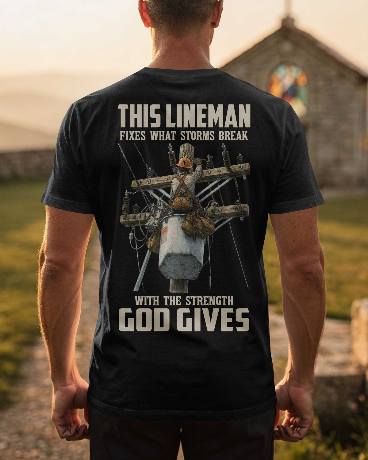 This Lineman Fixes What Storms Break With The Strength God Gives V-neck
