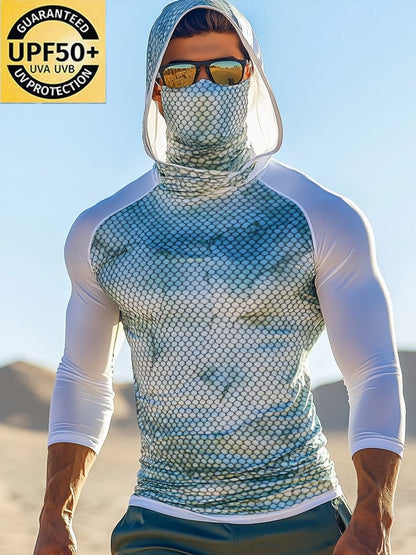 Men's Outdoor Sun Protection Breathable Cool Mask Hooded Sun Protection Long-Sleeved Top