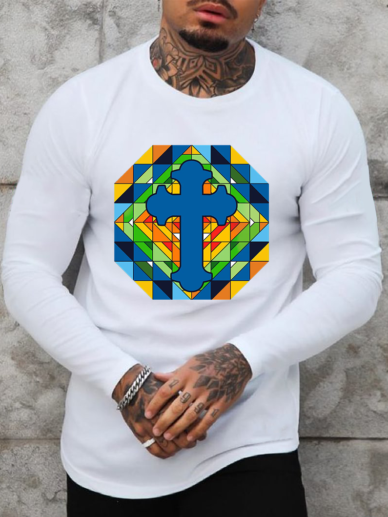 Stained Glass Cross Long Sleeve T-shirt