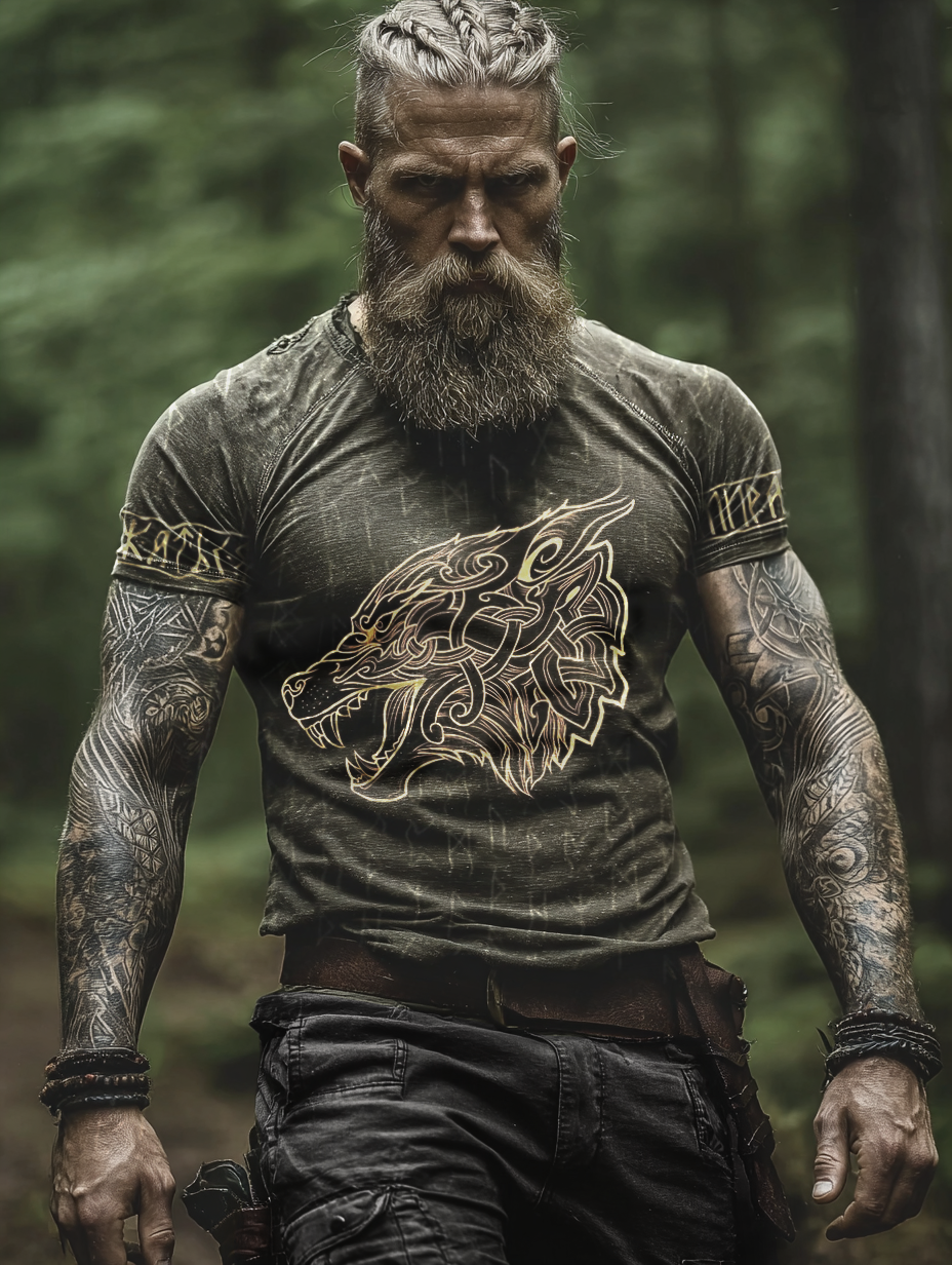 Men's Viking Nordic Fenrir Wolf Rune Totem Rune Retro Shirt