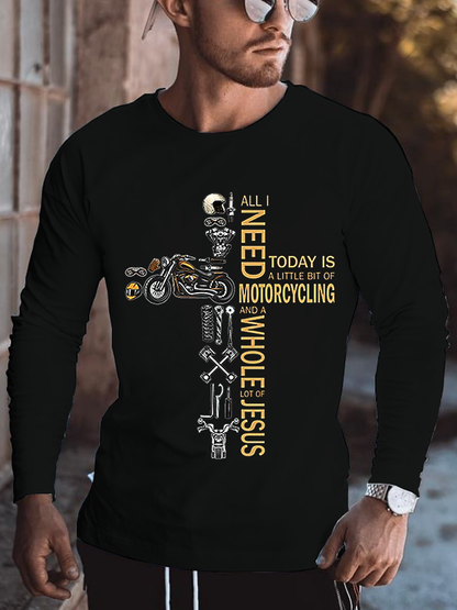 Motorcycle Cross Fashion Cotton Crew Neck Long Sleeve T-Shirt