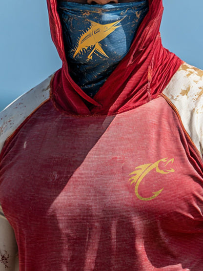 Men's Outdoor Sun Protection Breathable Cool Face Mask Hooded Printed Long-Sleeved Top
