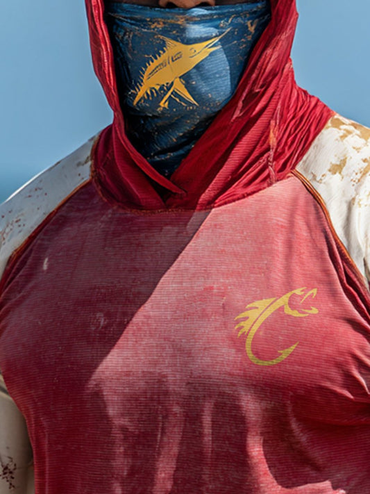 Men's Outdoor Sun Protection Breathable Cool Face Mask Hooded Printed Long-Sleeved Top