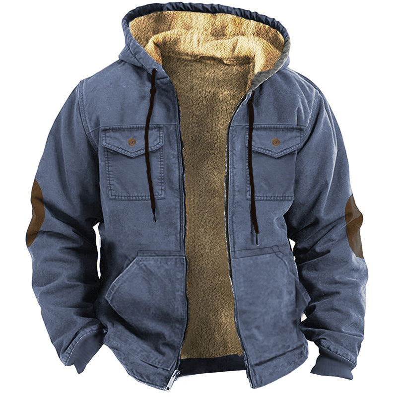 Men's Fleece Warm Coat Retro Solid Color Lapel Coat Casual Jacket