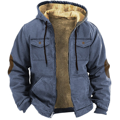 Men's Fleece Warm Coat Retro Solid Color Lapel Coat Casual Jacket