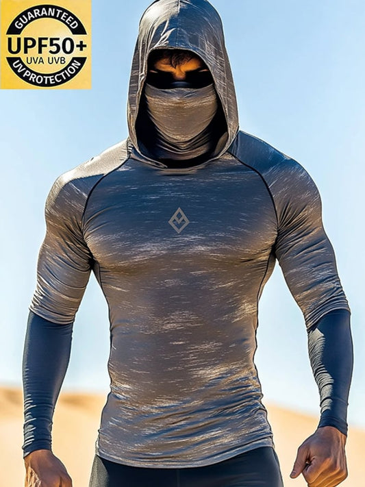 Men's Outdoor Sun Protection Breathable Cool Mask Hooded Sun Protection Long-Sleeved Top