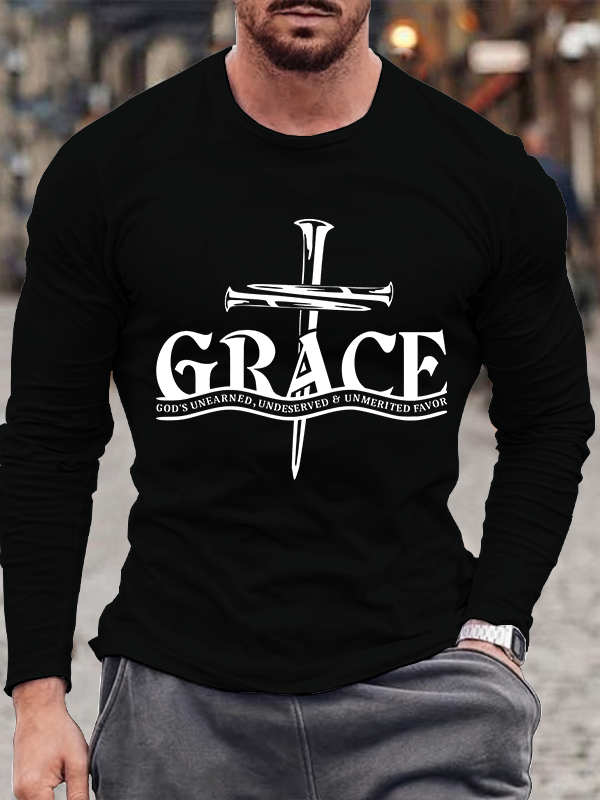 Saved By His Grace Christian Cotton Long Sleeve T-Shirt