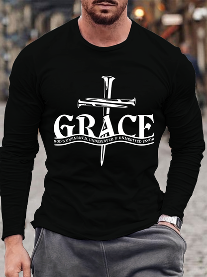 Saved By His Grace Christian Cotton Long Sleeve T-Shirt