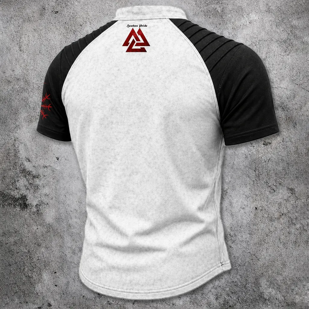 Men's Lace-Up Henley T-Shirt - Norse Graphic Two-Tone Short Sleeve Tee