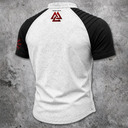 Men's Lace-Up Henley T-Shirt - Norse Graphic Two-Tone Short Sleeve Tee