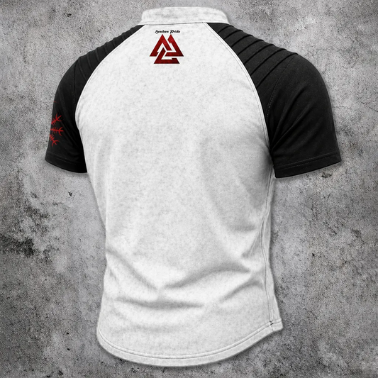 Men's Lace-Up Henley T-Shirt - Norse Graphic Two-Tone Short Sleeve Tee