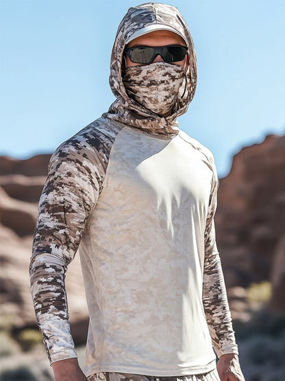Men's Outdoor Sun Protection Breathable Cool Mask Hooded Sun Protection Long-Sleeved Top