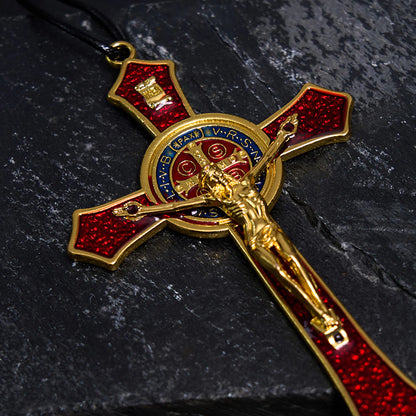 Classic Style RedBlue Crafted Crucifix Big Size Pendant Necklace