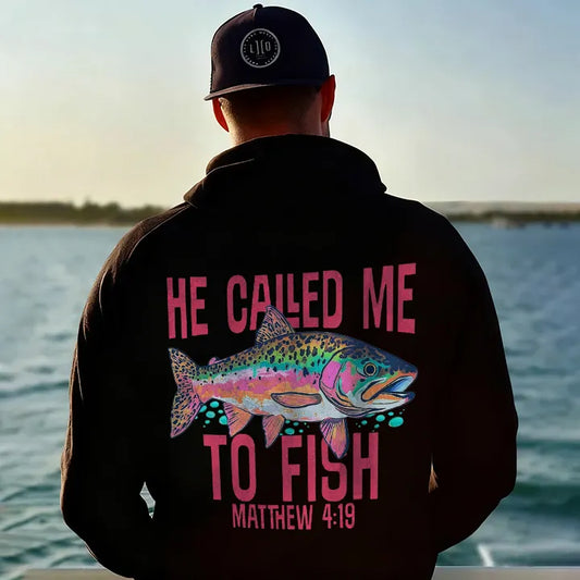 He Called Me To Fish Matthew 4:19 Printed Men's Hoodie