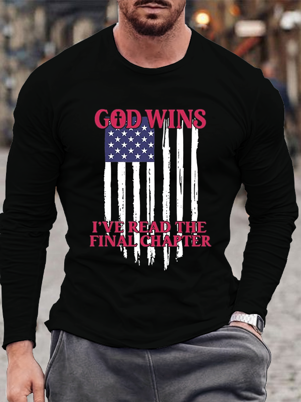God Wins American Flag Cotton Long Sleeve T-Shirt