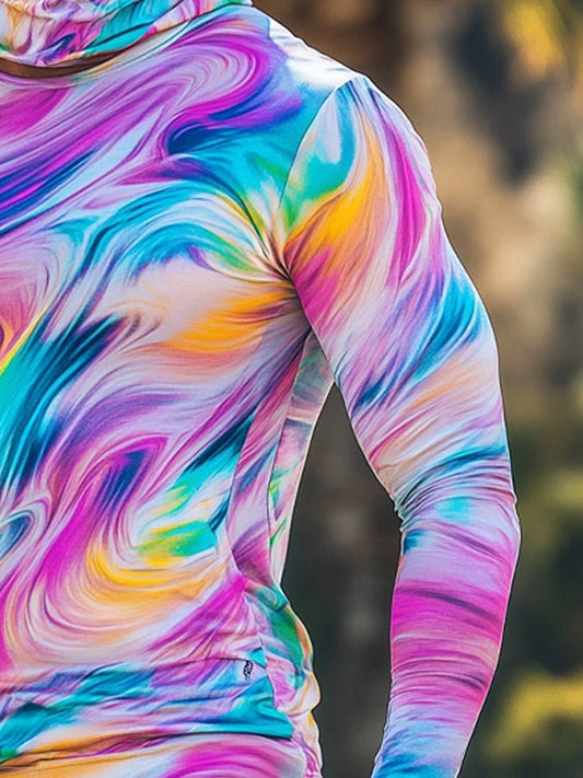 Men's Outdoor Sun Protection Breathable Cool Colorful Mask Hooded Sun Protection Long-Sleeved Top