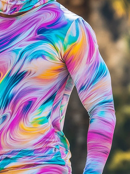 Men's Outdoor Sun Protection Breathable Cool Colorful Mask Hooded Sun Protection Long-Sleeved Top