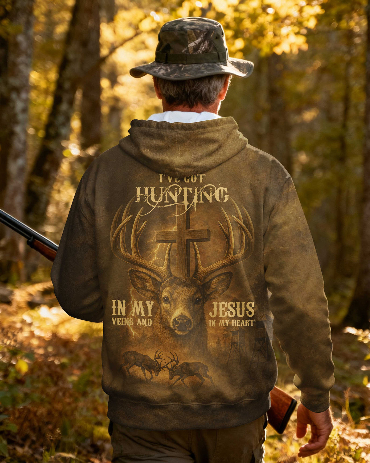 I've Got Hunting In My Veins And Jesus In My Heart All Over Print Hoodie