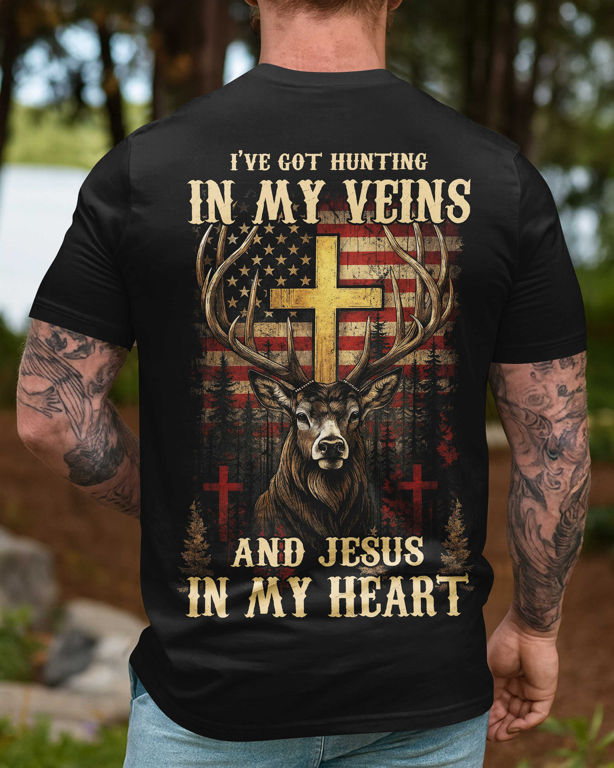 I've Got Hunting In My Veins And Jesus In My Heart All Over Print T-Shirt