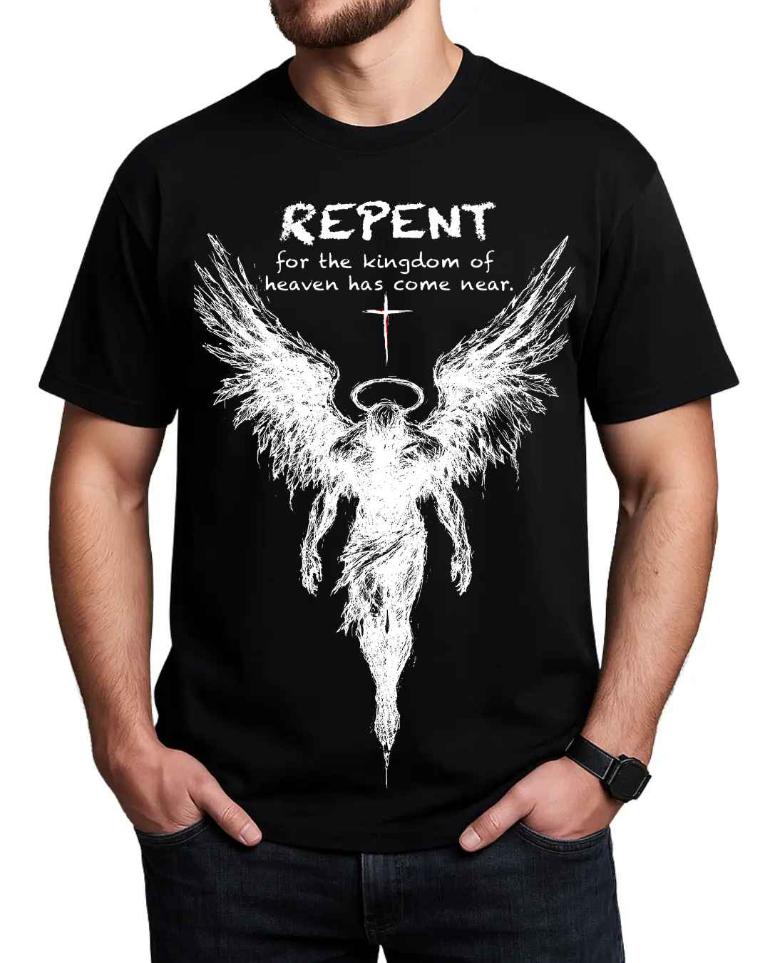 Repent Faith Angel Wings Graphic Tee