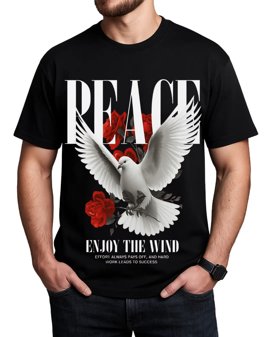 Peace Dove and Red Roses Motivational Graphic T-Shirt