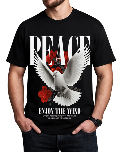 Peace Dove and Red Roses Motivational Graphic T-Shirt