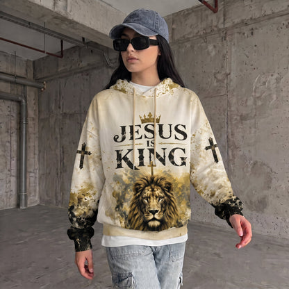 "Jesus Is King" Lion of Judah Unisex Hoodie – Christian Faith Streetwear