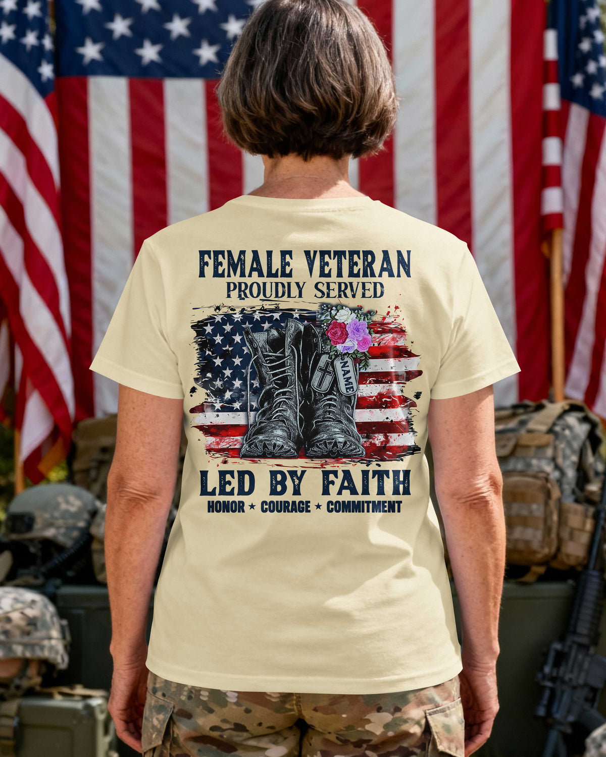 Female Veteran Proudly Served Led By Faith T-Shirt