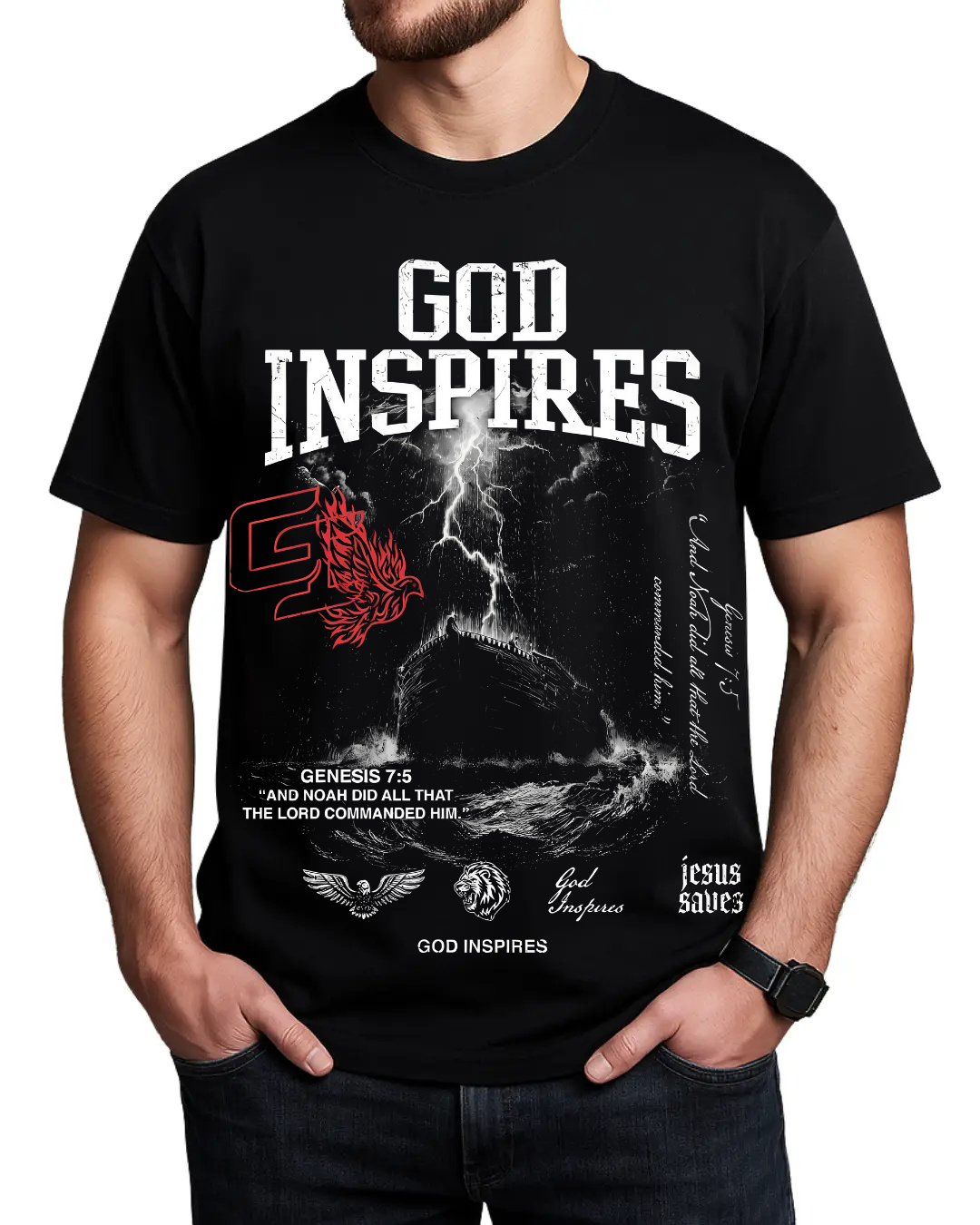 Christian Streetwear Noah's Ark Genesis 7:5 Graphic T-Shirt