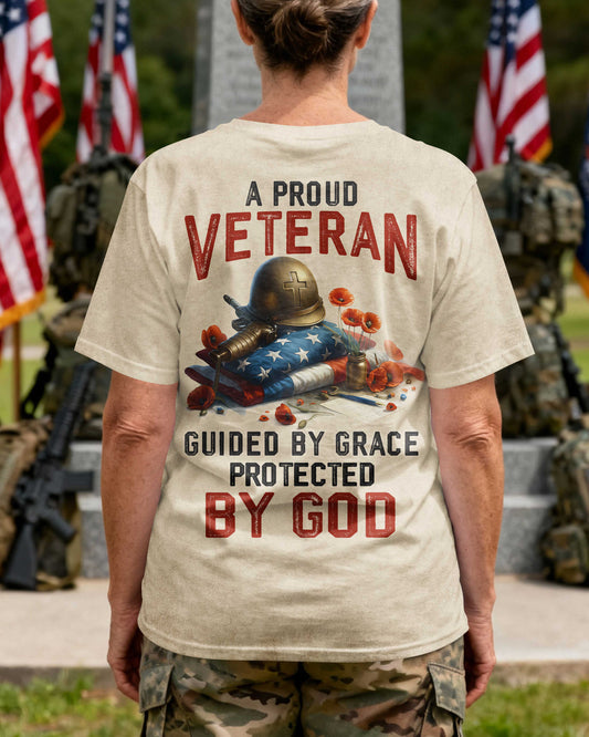 A Proud Veteran Guided by Grace Protected by God T-Shirt