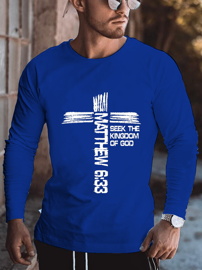 Matthew 6:33 Christian Bible Verse And Cross Cotton Long Sleeve T-Shirt