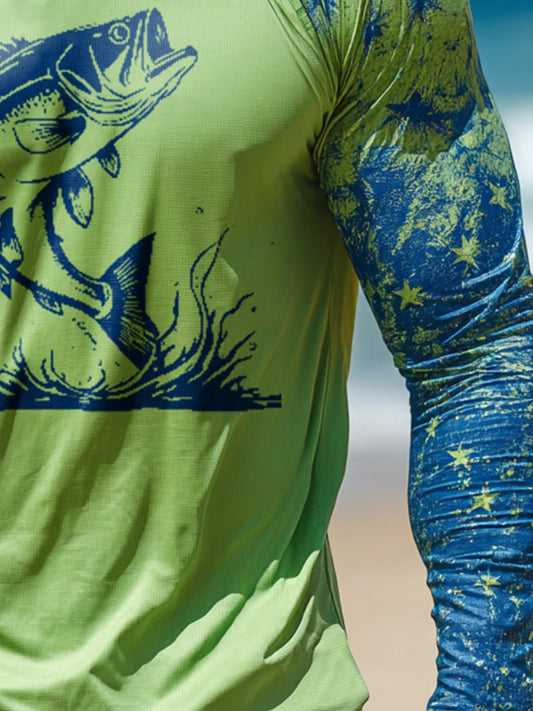 Men's Outdoor Sun Protection Breathable Cool Face Mask Hooded Printed Long-Sleeved Top
