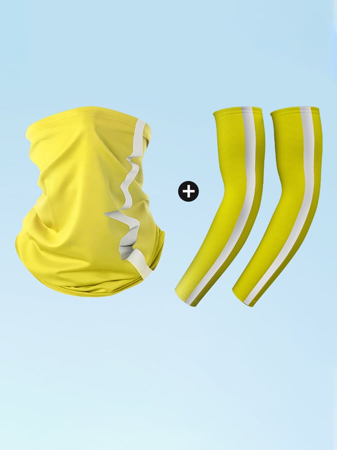 Outdoor Sun Protection Scarf Sleeves Two-Piece Set Reflective Strip Cycling Headscarf Sweat-Absorbent Breathable Sun Protection Scarf Ice Silk