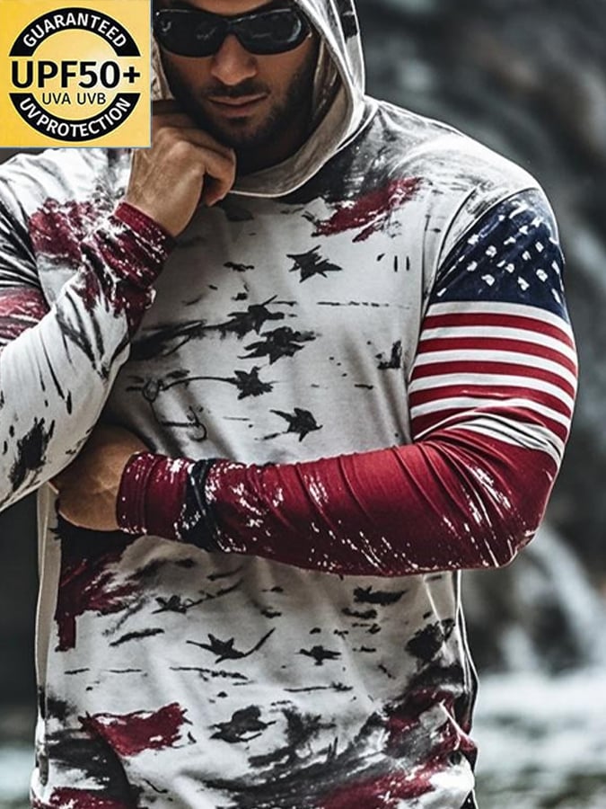 Men's Outdoor Sun Protection Cool Hooded Sun Protection Long Sleeve Top(Without mask)