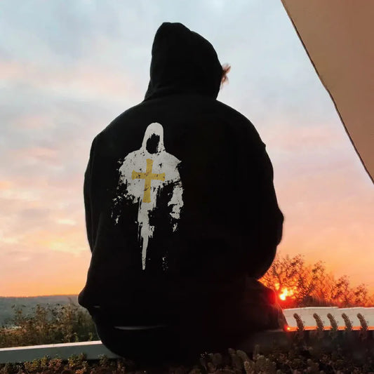 Shadow Cross Print Pattern Hoodie