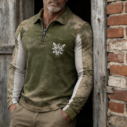 Viking minimalist vintage washed American‐style Half‐zip pocket sweatshirt