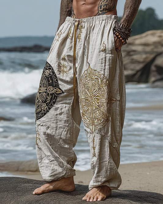 Men's Viking Retro Compass Nordic Linen Pants