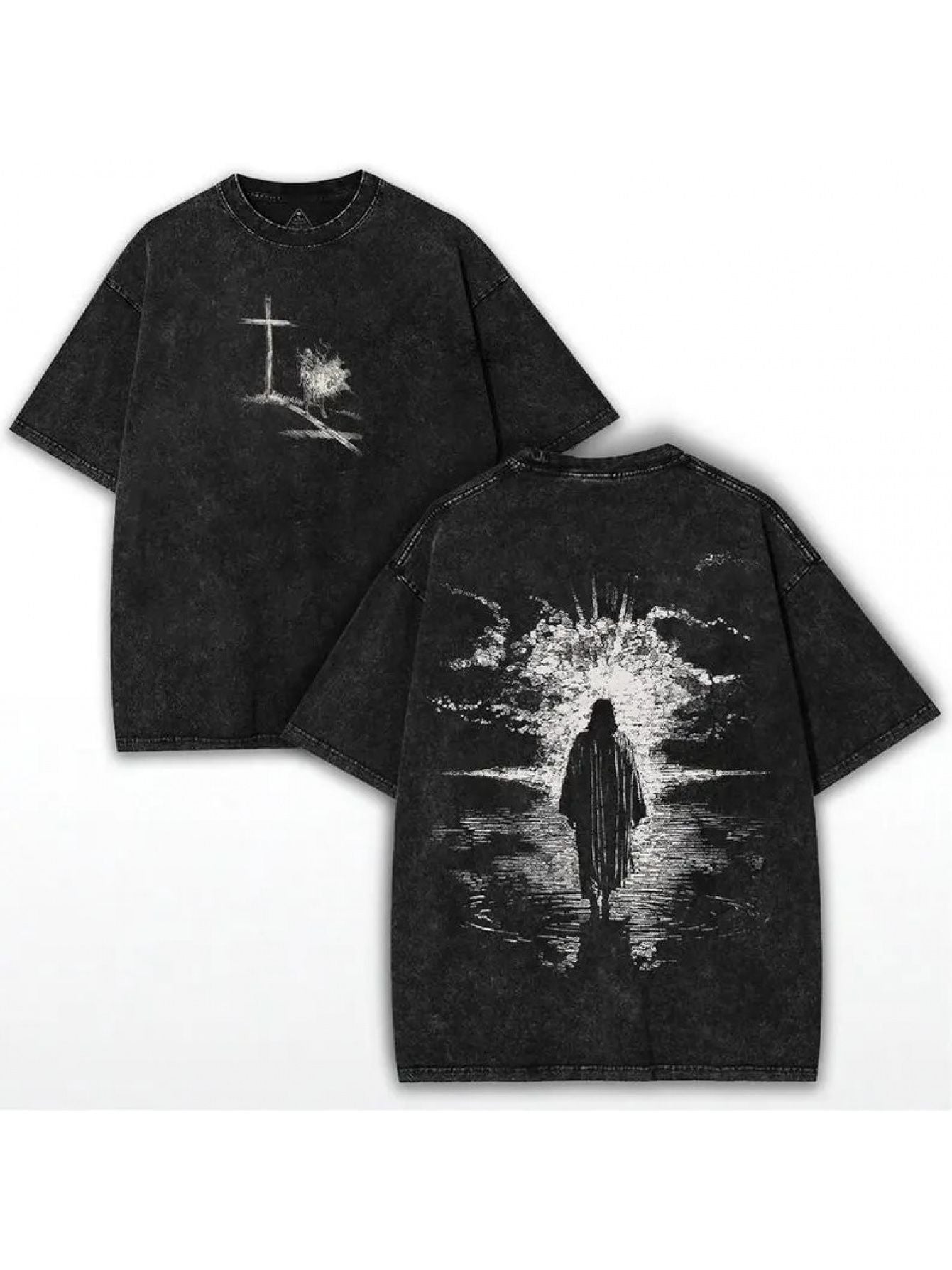 Jesus Walking On Water Graphic Printed Men's Washed Tee