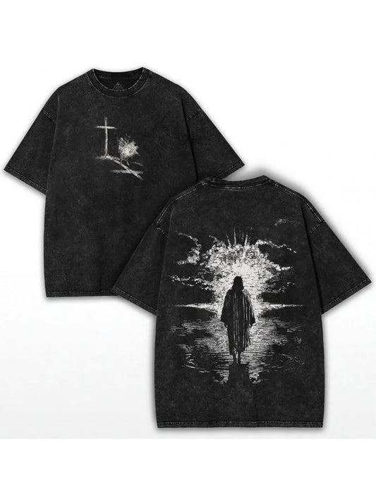 Jesus Walking On Water Graphic Printed Men's Washed Tee