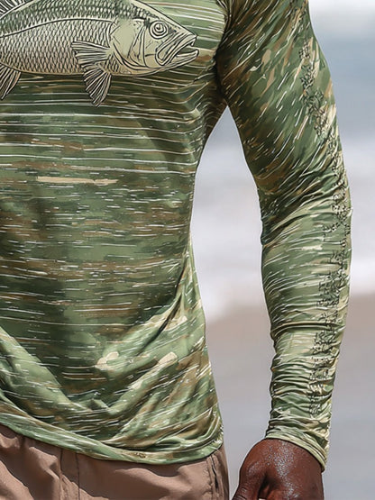 Men's Outdoor Sun Protection Breathable Cool Face Mask Hooded Printed Long-Sleeved Top