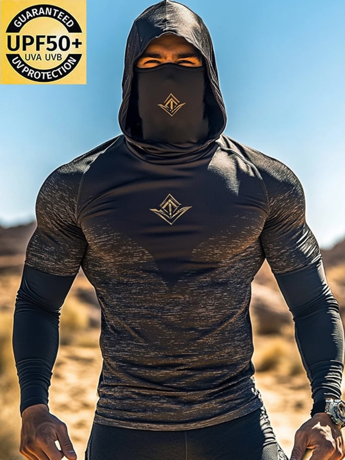 Men's Outdoor Sun Protection Breathable Cool Mask Hooded Sun Protection Long-Sleeved Top