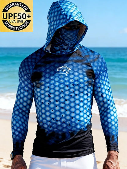 Men's Outdoor Sun Protection Breathable Cool Hooded Sun Protection Long-Sleeved Top