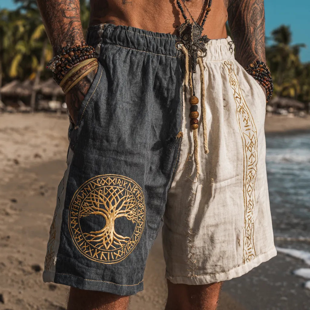 Men's Nordic Viking-Inspired Tree Of Life Totem Casual Shorts