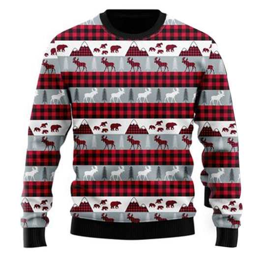 Reindeer And Beer On Buffalo Plaid Pattern Ugly Christmas Sweater