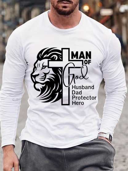 Man Of God Husband Dad Protector Hero Christian Cotton Long Sleeve T-Shirt