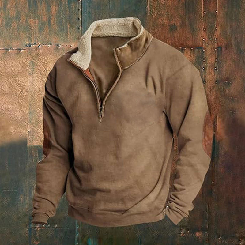 Men's Retro Solid Color Long-sleeve Fleece Collar Sweatshirt