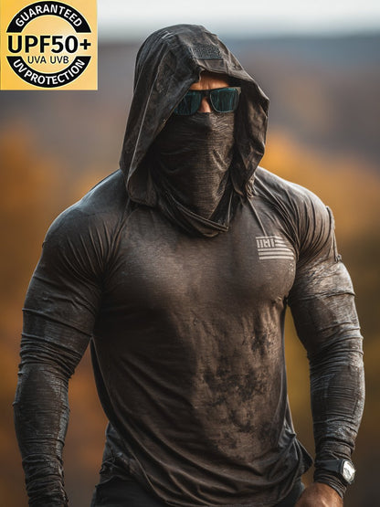 Men's Retro Brown Outdoor Sun Protection Breathable Cool Mask Hooded Sun Protection Long Sleeve Top